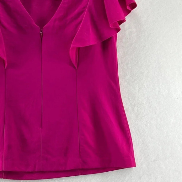 Banana Republic Top Womens Sz 6 Round Neck Flutter Sleeve V-Back Fuchsia Pink - Picture 6 of 11